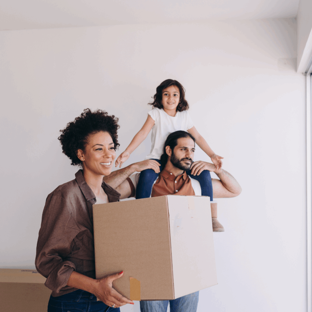 a family of three are moving in their new home.